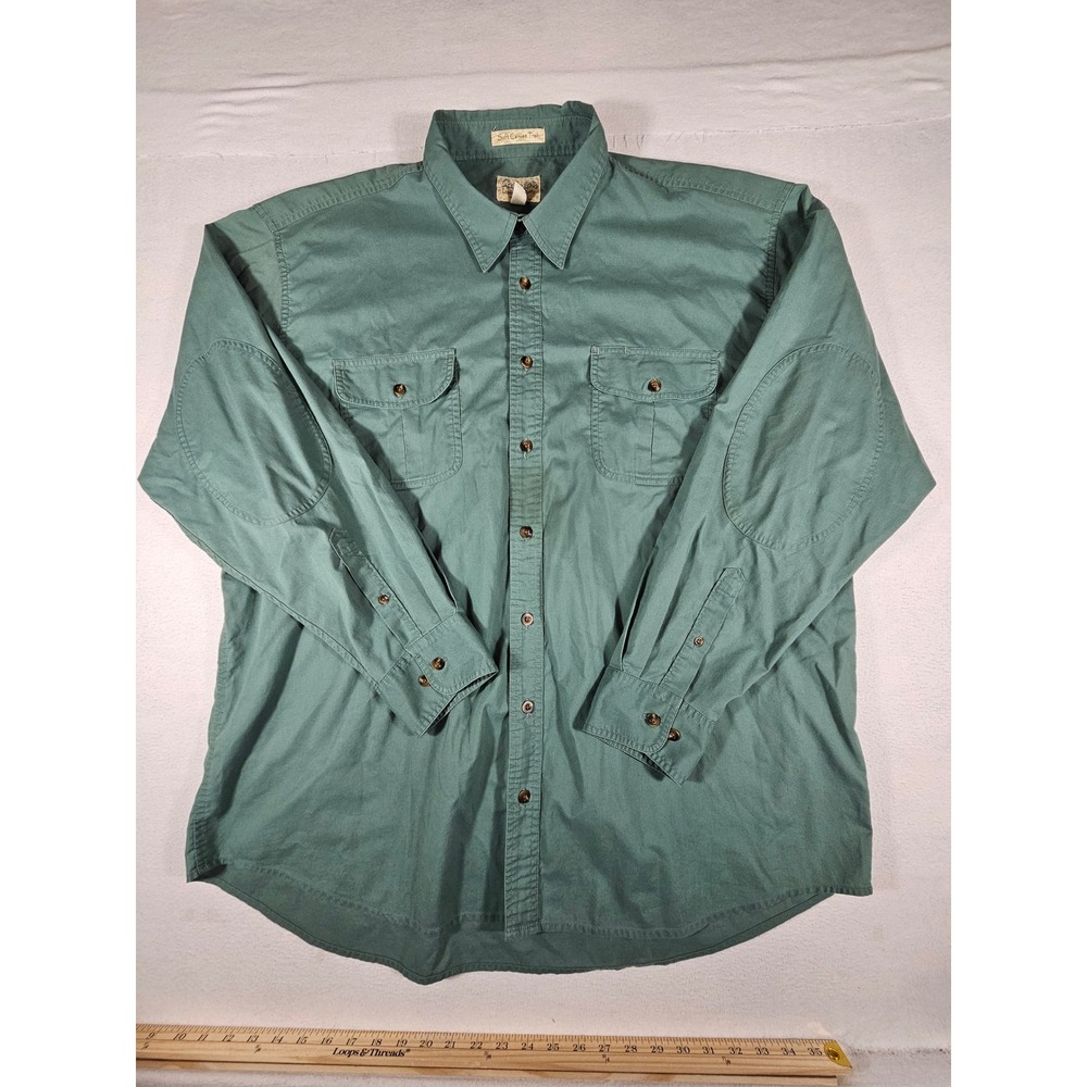 Cabelas Soft Canvas Trail Shirt Mens 2XL Tall Green Long Sleeve Button Up